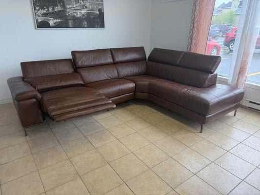 Sectionnel Électrique en Cuir Véritable Brun