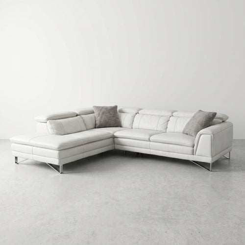 Divan sectionnel en cuir blanc crème avec appuis-tête ajustables