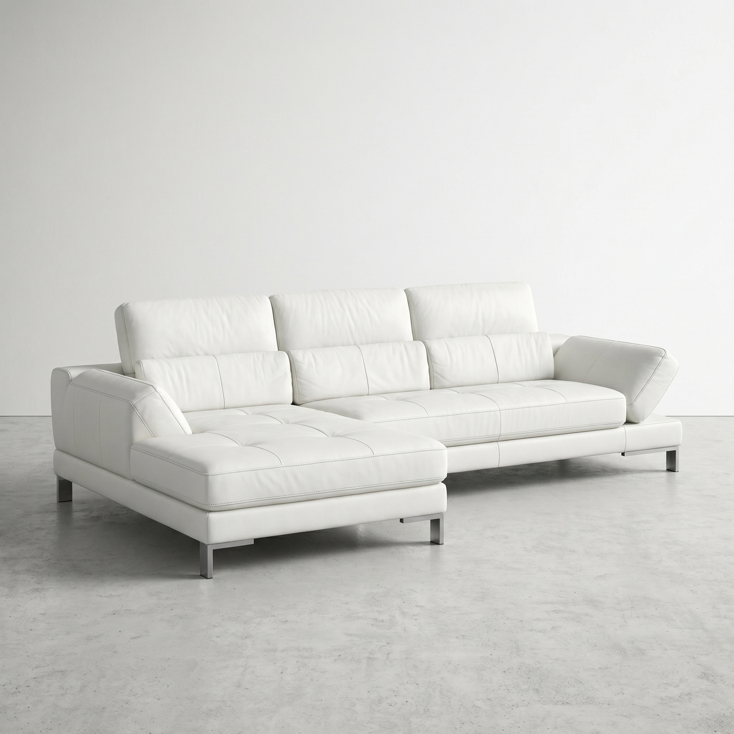 White leather sectional sofa with adjustable backrests and armrests