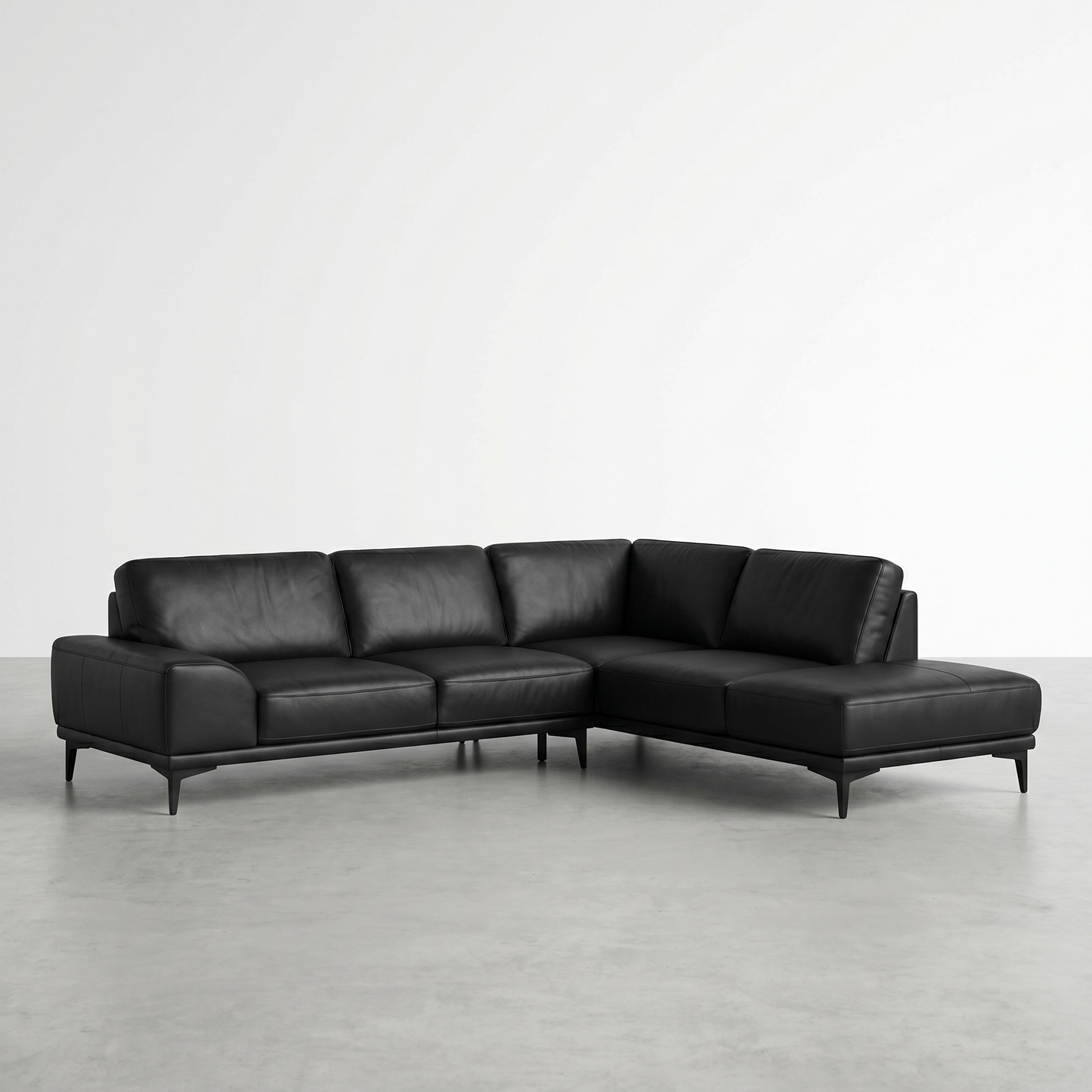 Maison Corbeil Black Genuine Leather Sectional