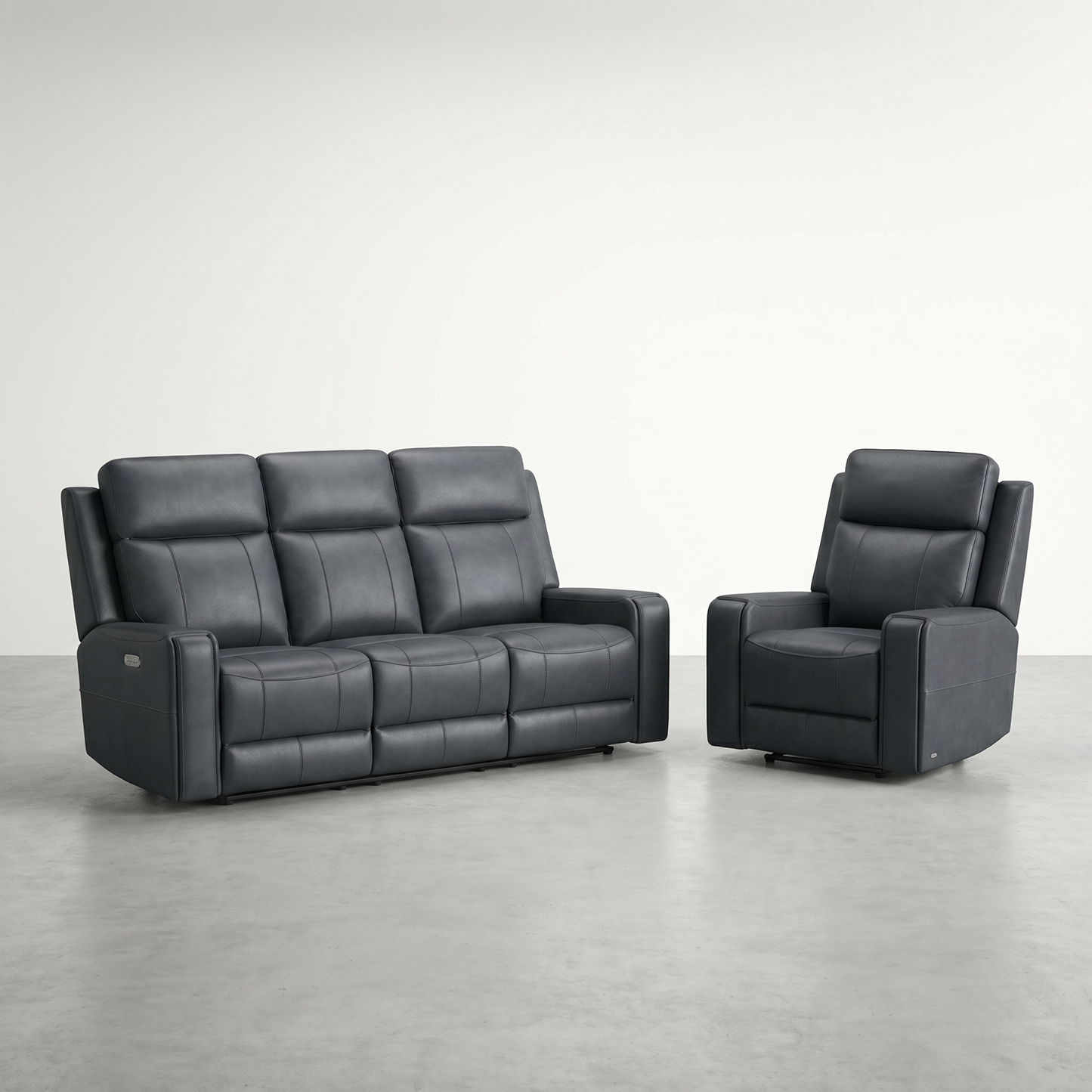 TWILIGHT - Three-Seater Sofa and Electric Reclining Armchair Set in Blue Leather
