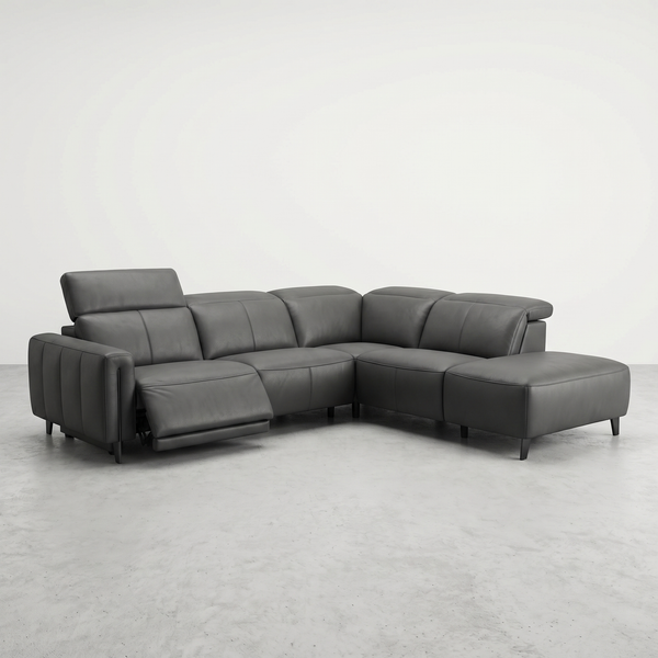 KREORA - Sectionnel en cuir véritable électrique