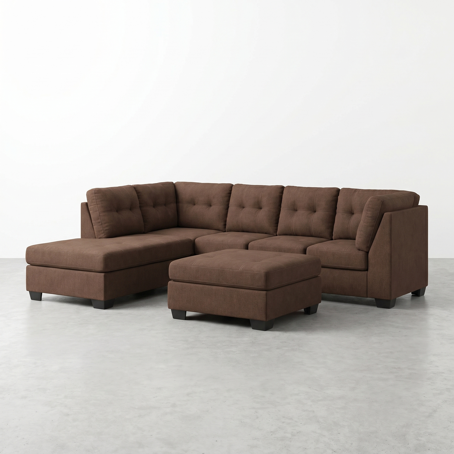 Sectionnel Ashley en Tissu Brun avec Ottoman