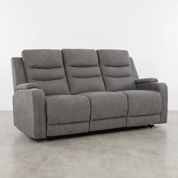KREOS - Divan Canapé Trois Places Inclinable Électrique en Tissus Gris