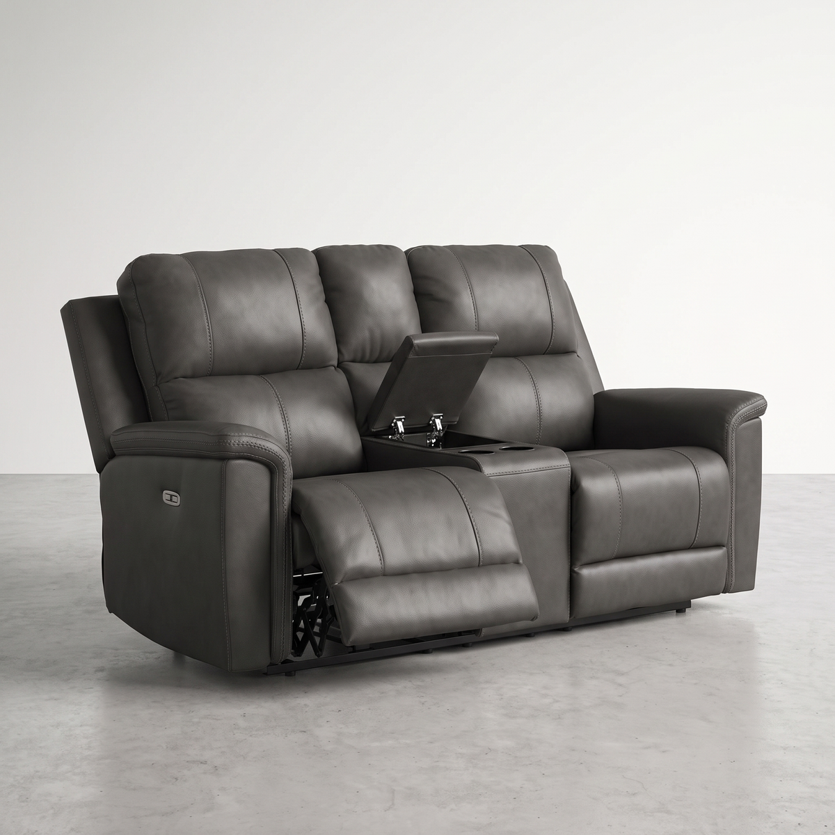 ARGENTINO - Causeuse en cuir inclinable électrique avec console – Causeuse, Gris ou brun | Meubles KREOR Gatineau