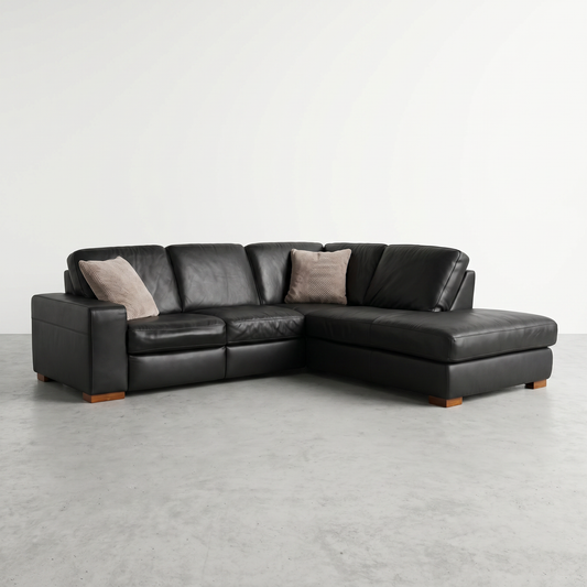 Sectionnel Natuzzi en Cuir Véritable Noir