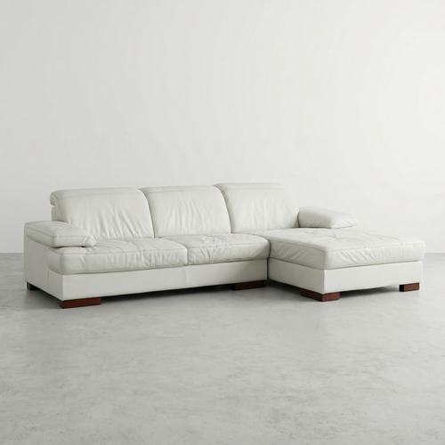 Divan sectionnel en cuir crème avec appuis-tête et appuis-bras ajustables