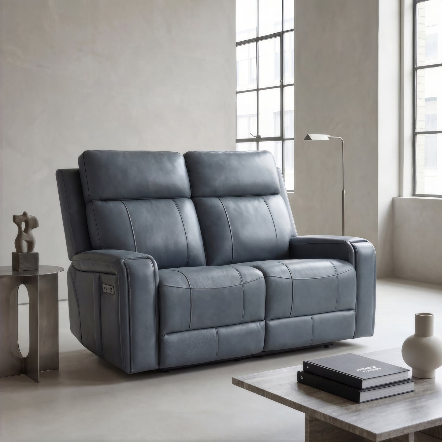 KREPUSCULA - Blue Leather Electric Reclining Loveseat