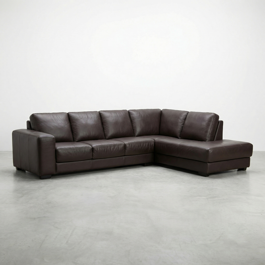 Divan sectionnel en cuir brun