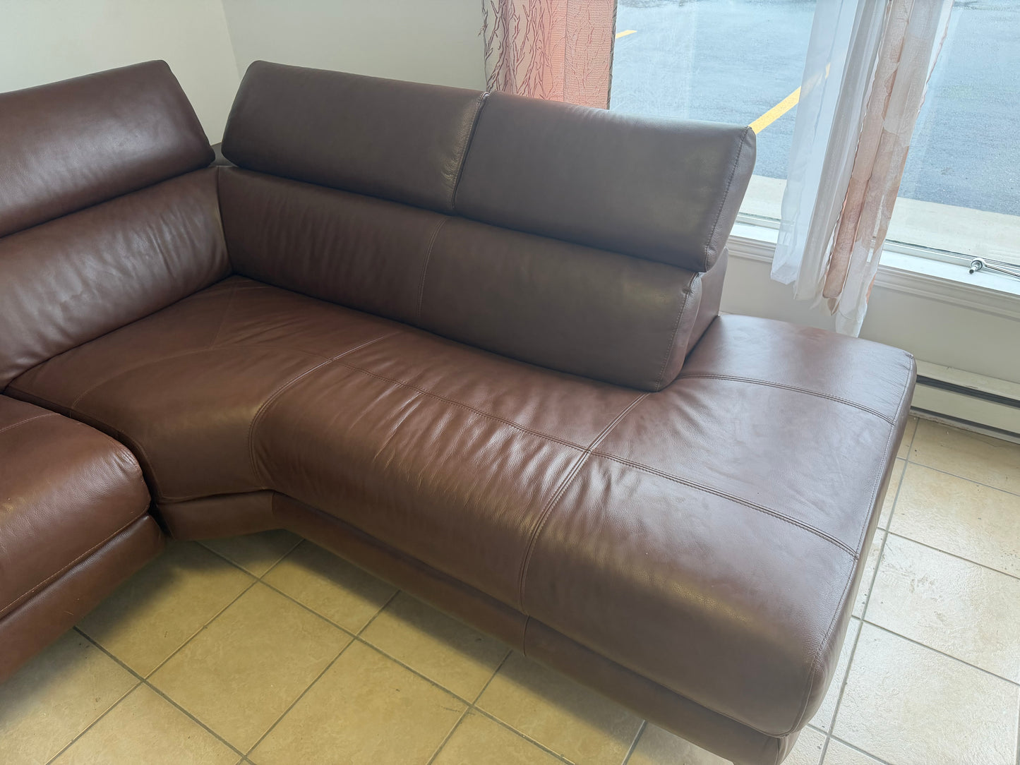 Sectionnel Électrique en Cuir Véritable Brun