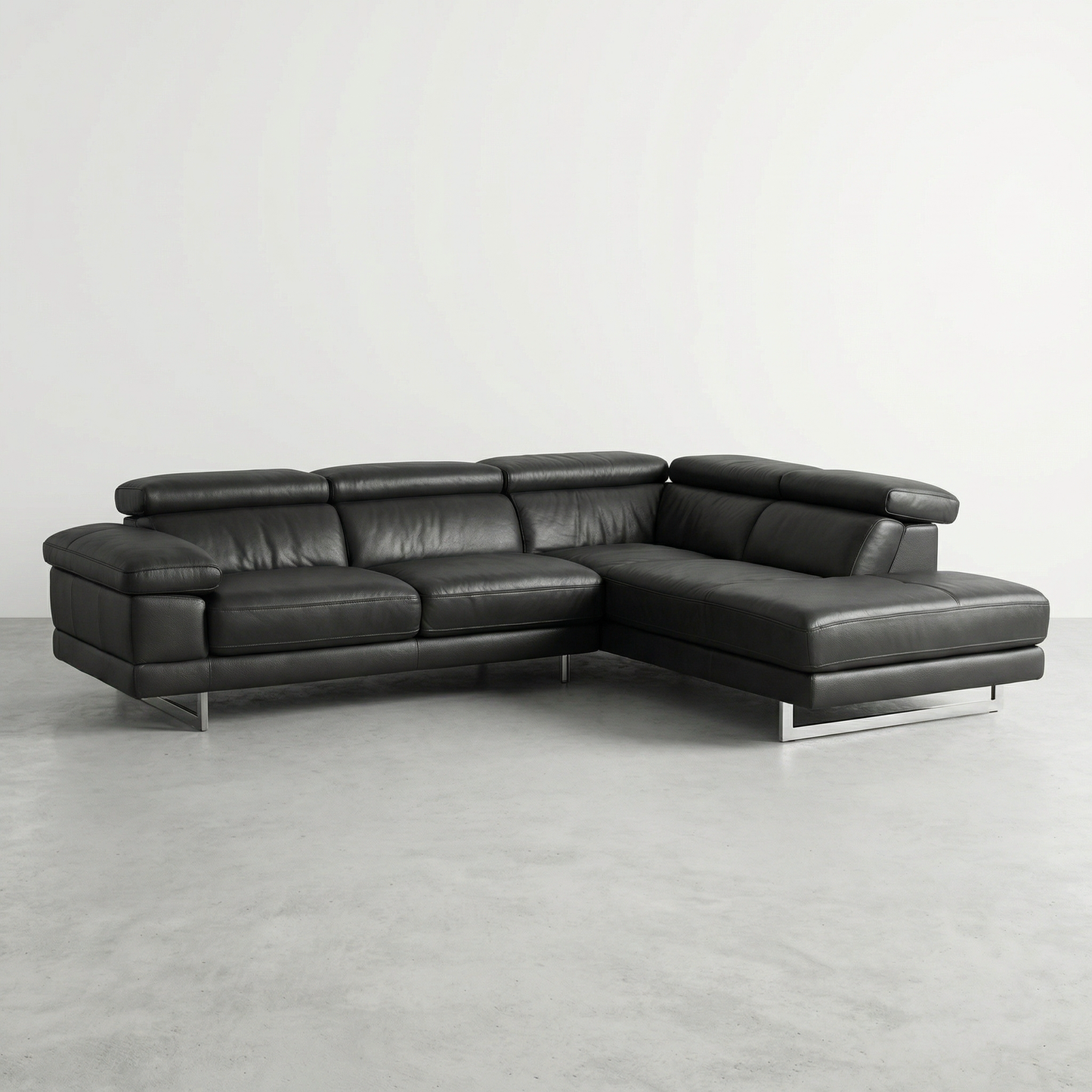 Divan sectionnel Mobilia en cuir gris charbon avec appuis-tête ajustables