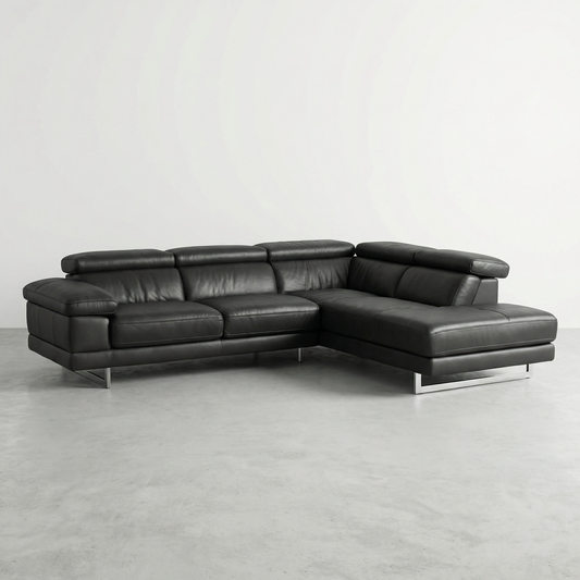 Mobilia charcoal grey leather sectional with adjustable headrests