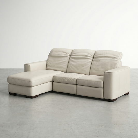 Divan sectionnel en cuir Natuzzi crème avec deux places assises inclinables