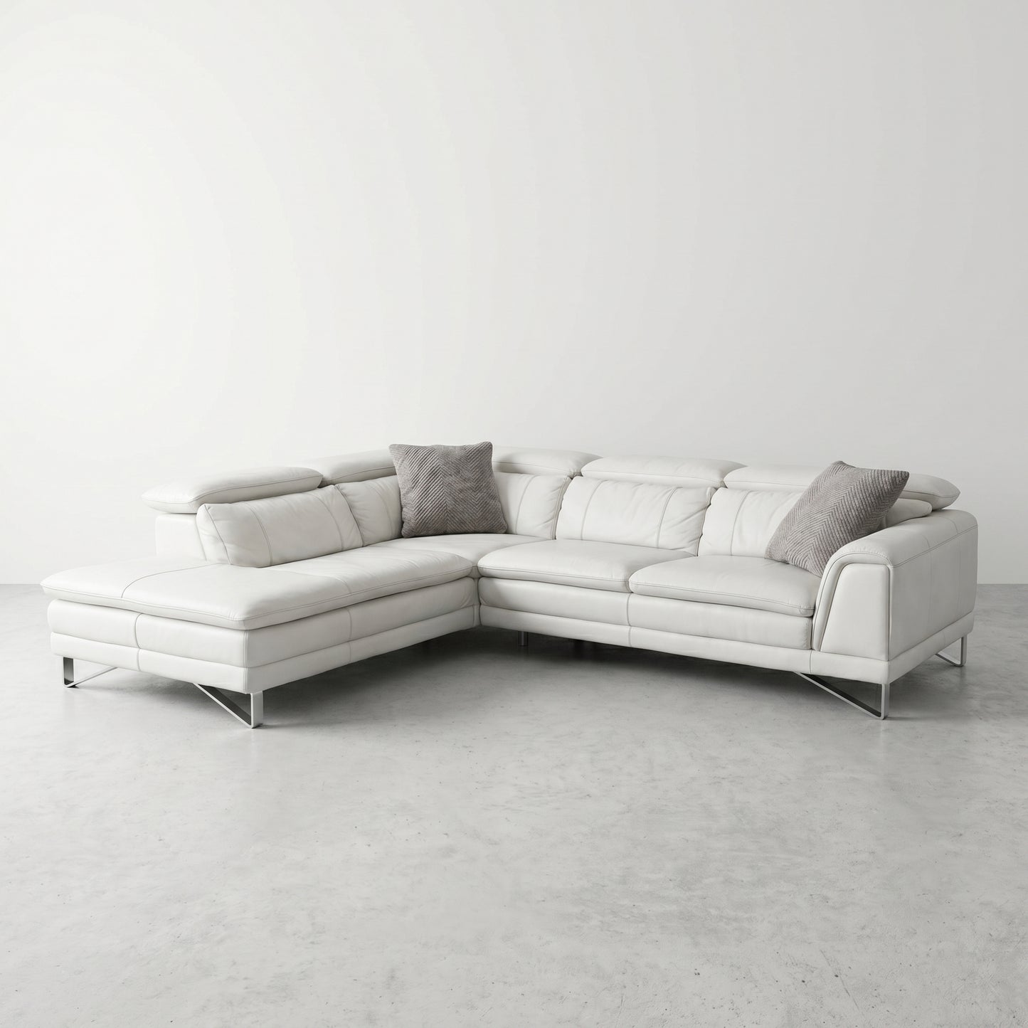 Cream-white leather sectional sofa with adjustable headrests