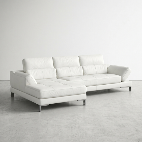 Divan sectionnel en cuir blanc avec dossiers et appuis-bras ajustables