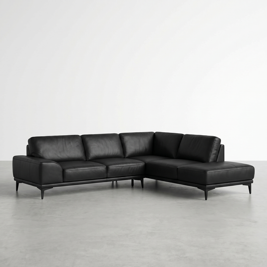 Maison Corbeil Black Genuine Leather Sectional