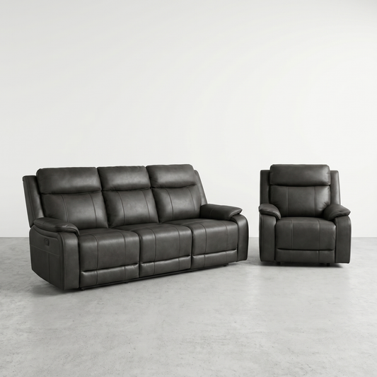 KRESCENDO - Three-Seater Sofa and Electric Recliner Armchair in Leather