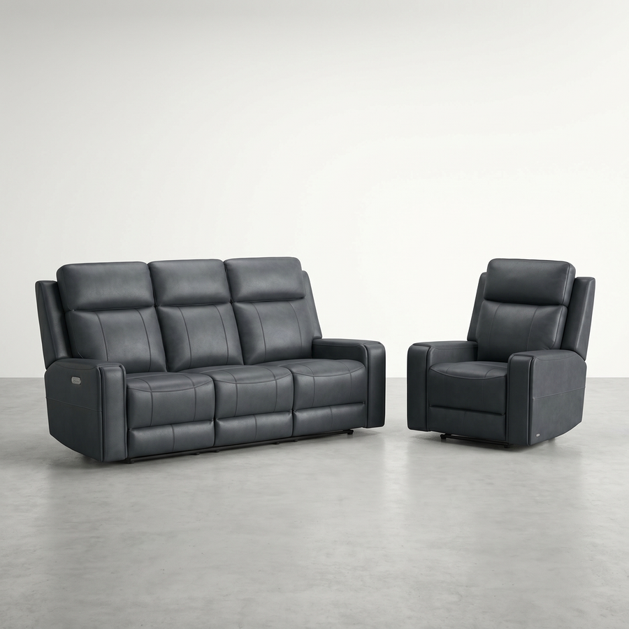 KREPUSCULE - Ensemble Divan Trois Places et Fauteuil Inclinable Électrique en Cuir