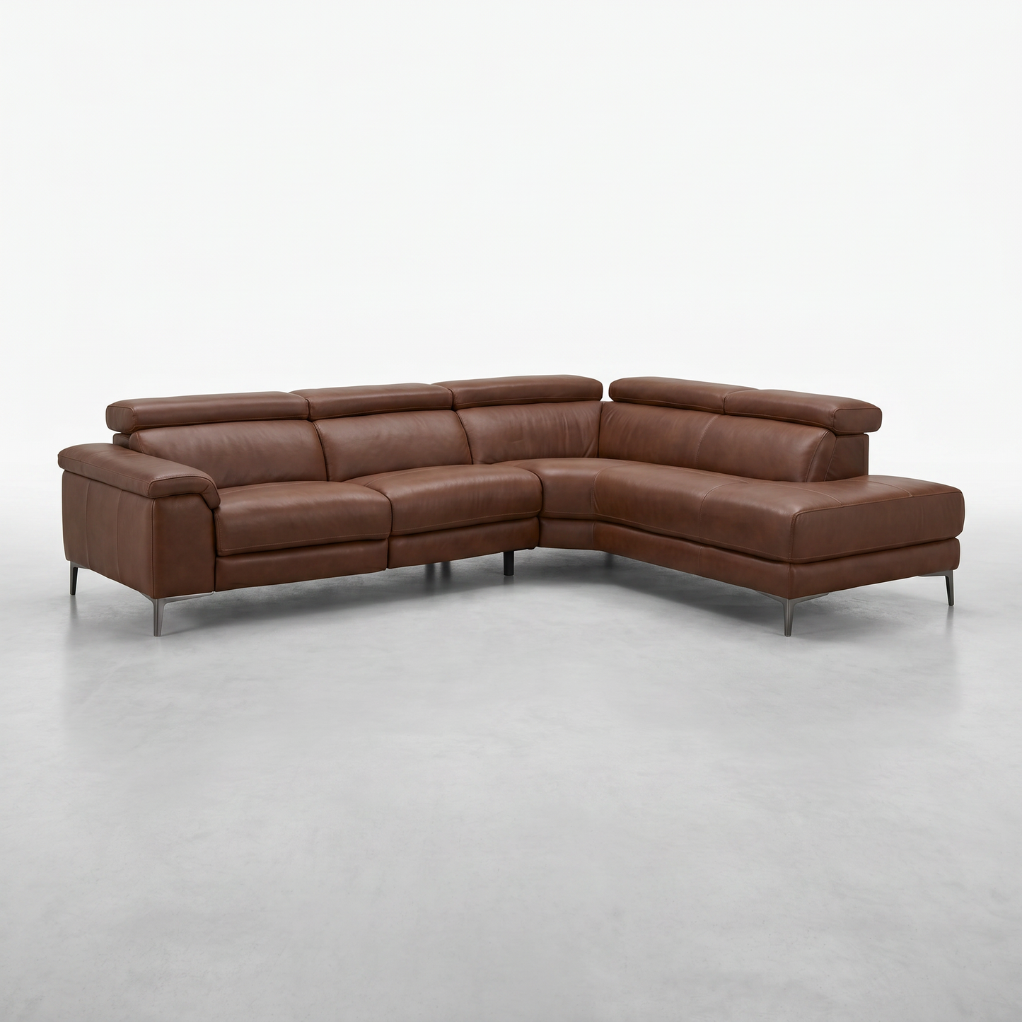 Sectionnel Électrique en Cuir Véritable Brun