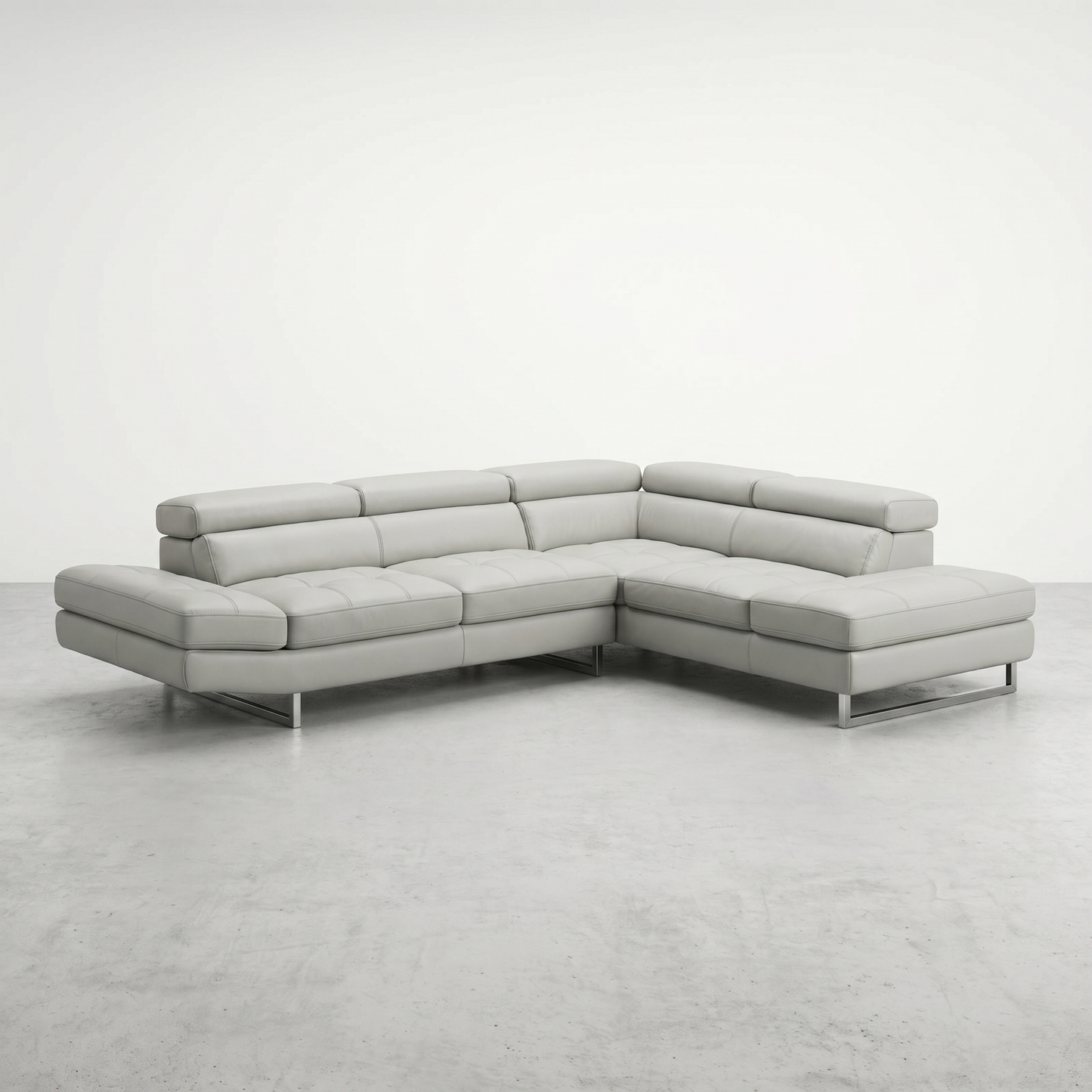 Sectionnel Mobilia Rockland en Cuir Véritable Gris