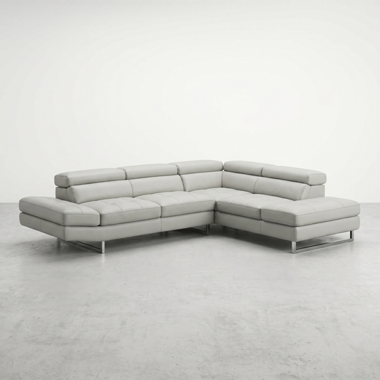 Sectionnel Mobilia Rockland en Cuir Véritable Gris
