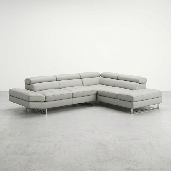 Mobilia Rockland Sectional in Grey Genuine Leather