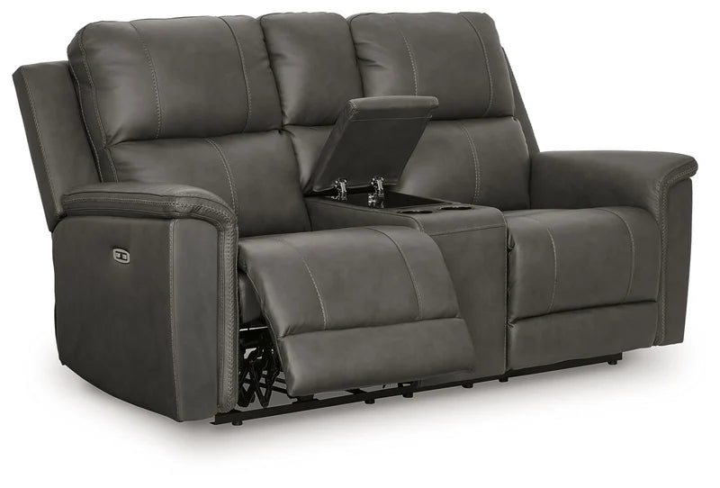 ARGENTINO - Causeuse en cuir inclinable électrique avec console – Causeuse, Gris ou brun | Meubles KREOR Gatineau