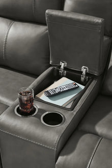 ARGENTINO - Causeuse en cuir inclinable électrique avec console – Causeuse, Gris ou brun | Meubles KREOR Gatineau