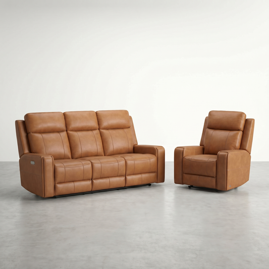 KREPUSCULE — Ensemble Cuir Cognac : Sofa 3-places + Fauteuil OFFERT