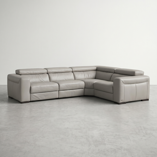 Sectionnel Natuzzi Inclinable Electrique en Cuir Véritable Gris