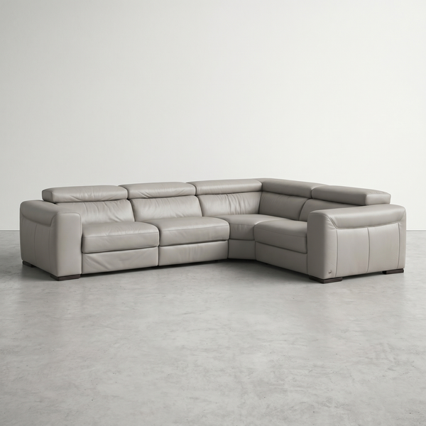 Natuzzi Electric Reclining Sectional in Gray Genuine Leather