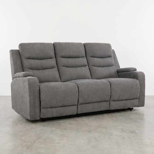 KREOS - Divan Canapé Trois Places Inclinable Électrique en Tissus Gris
