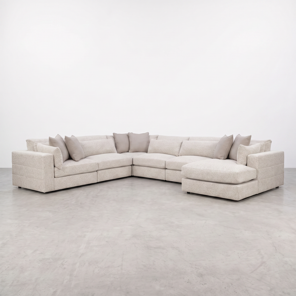 HAMPTON — Modulaire avec méridienne greige - 6 morceaux