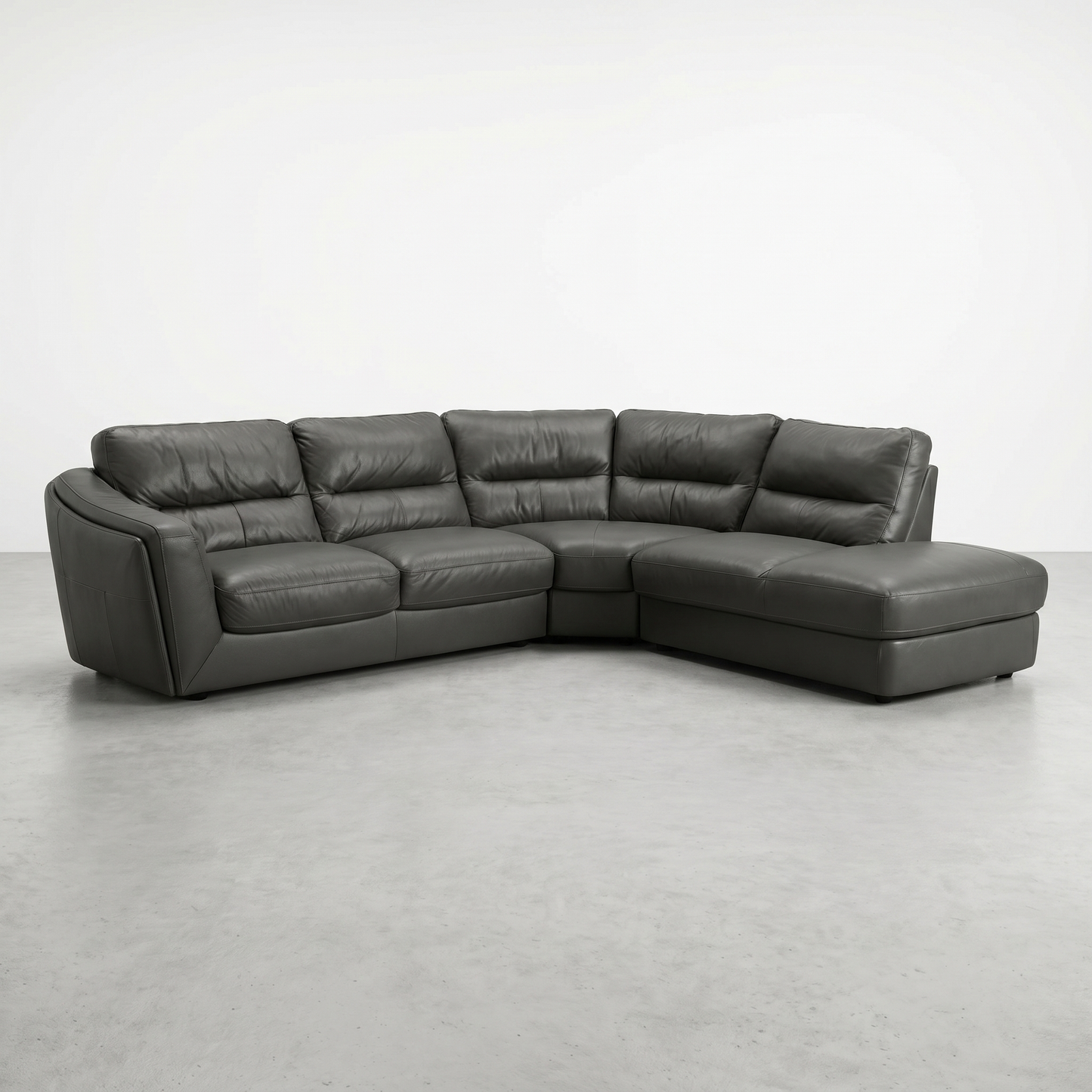 Sectionnel en Cuir Véritable Gris
