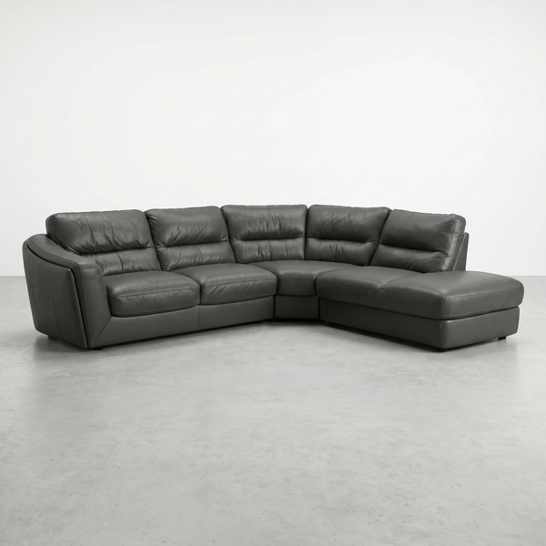 Grey Genuine Leather Sectional